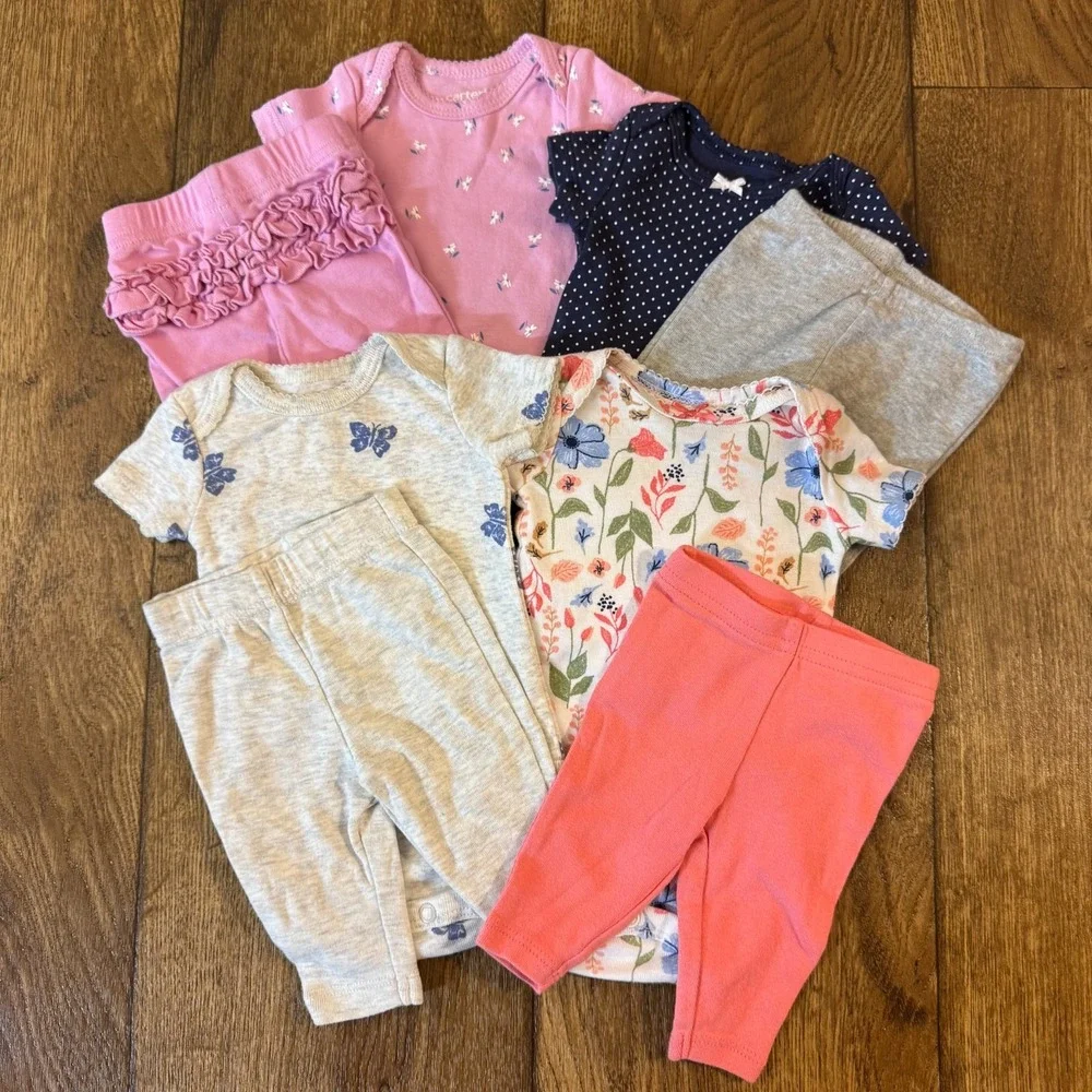 Carters Baby Newborn Girl Bundle Bodysuits Shirts Pants Lot Outfits Butterfly